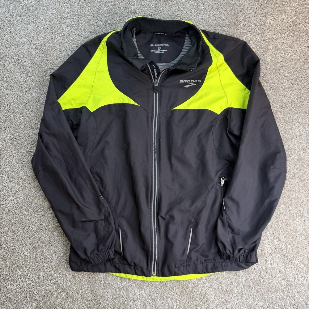 Brooks Shelter Windbreaker Jacket Mens Small Black Yellow Full Zip Running
